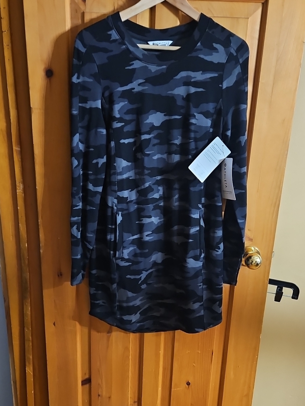 Athleta Black & Gray Camo Pullover dress.